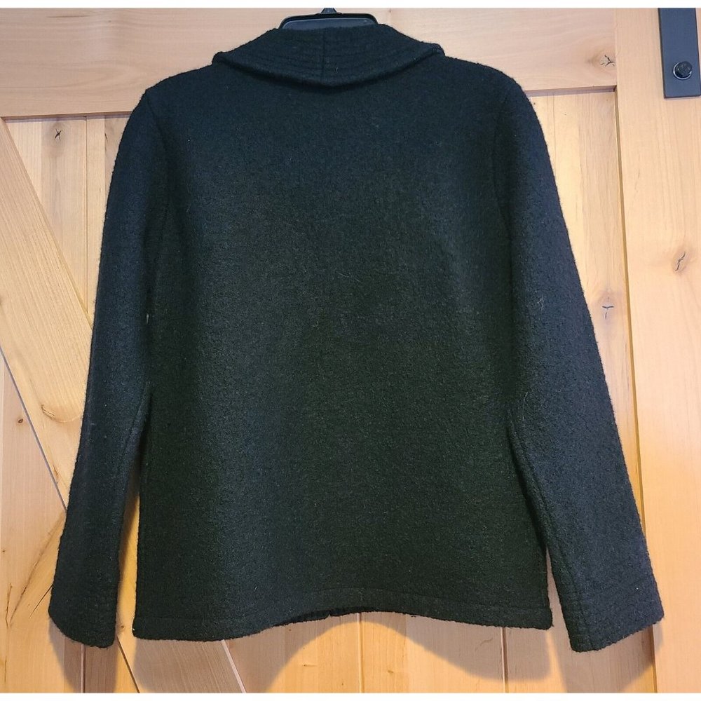 VINTAGE Paraphrase Sweater Women Sz M Wool V Neck Knit Black Collared Ribbed - Picture 2 of 15